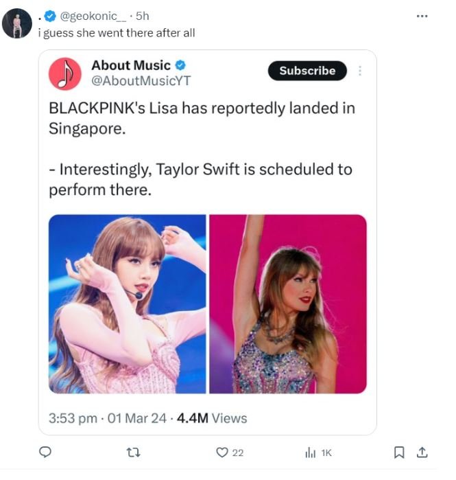 BLACKPINK Lisa Causes Frenzy at Taylor Swift Singapore Show